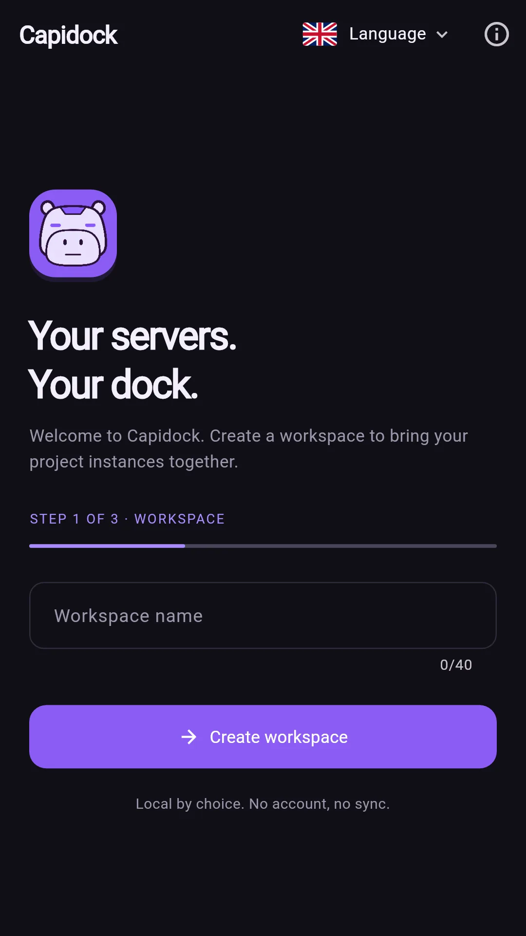 Create a first local workspace in Capidock.